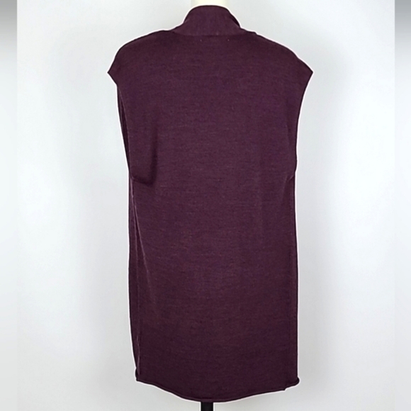 Ellen Tracy Plum Long Knit Open Front Vest Merino Wool Blend Pockets Size Medium - Picture 3 of 10